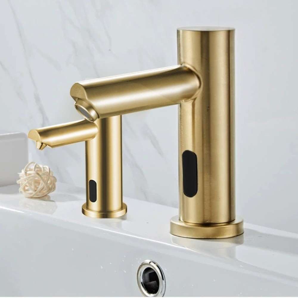 Fontana Commercial Automatic Dual Touchless Sensor Brushed Gold Faucet and Soap Dispenser