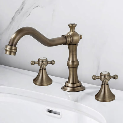 Fontana Ebony Wave Dual Handle Deck Mounted Antique Brass Widespread Faucet