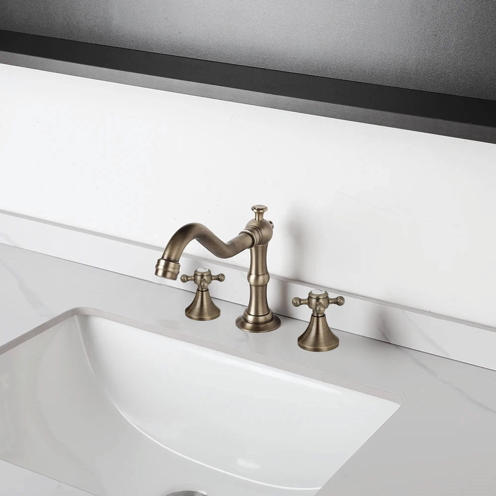 Fontana Ebony Wave Dual Handle Deck Mounted Antique Brass Widespread Faucet