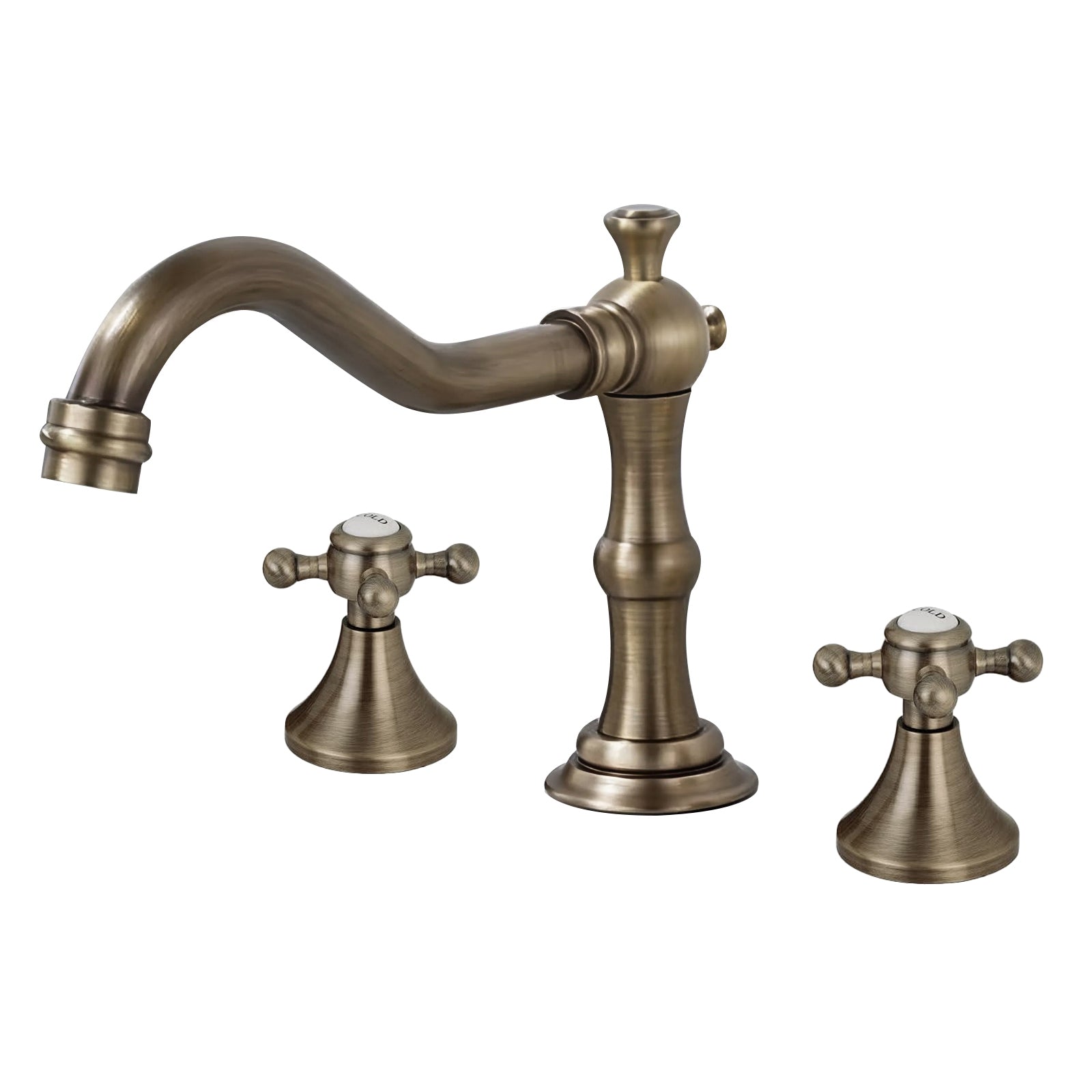 Fontana Ebony Wave Dual Handle Deck Mounted Antique Brass Widespread Faucet