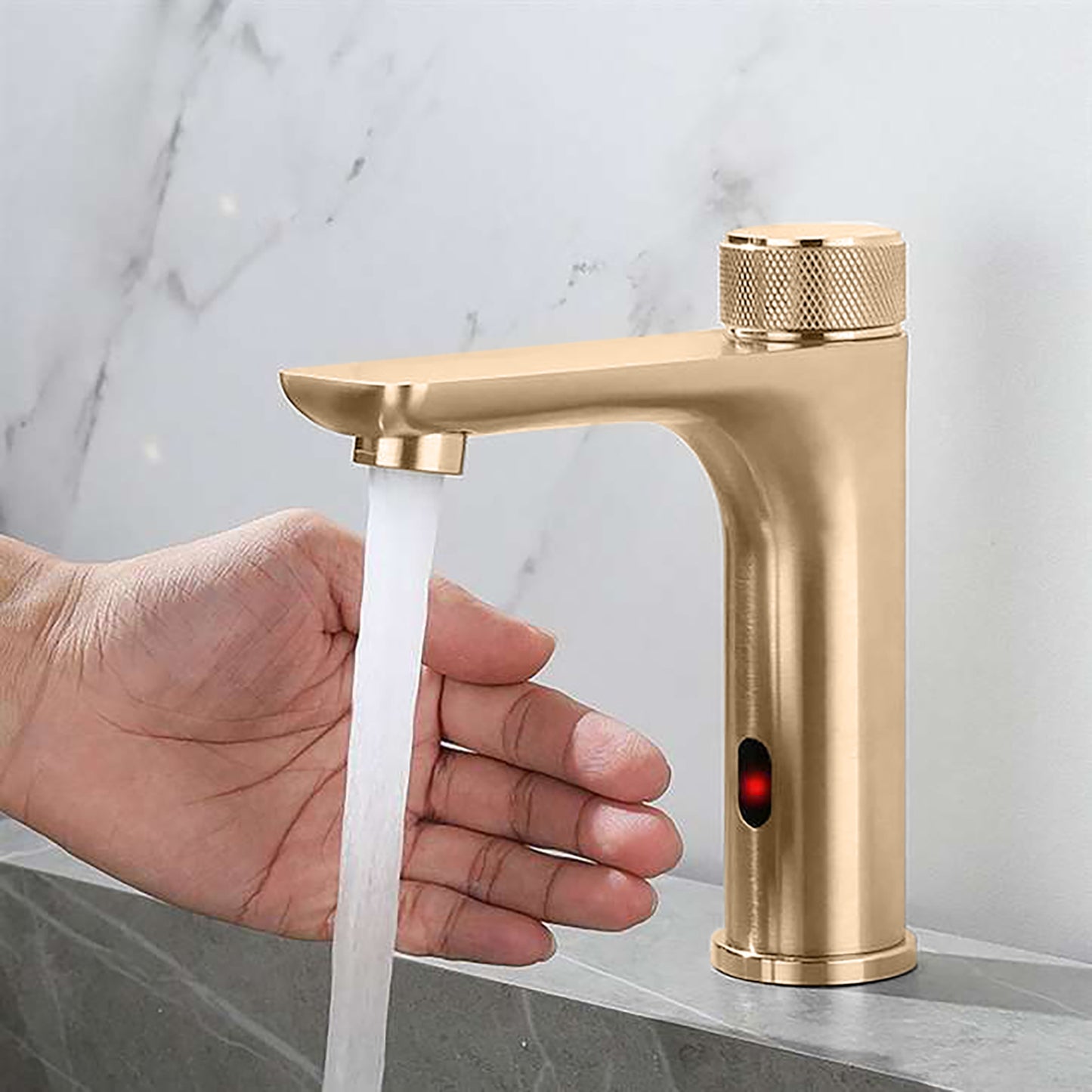 Fontana Evian Touchless Deck Mounted Champagne Sink Faucet With Hot & Cold Water Mixer