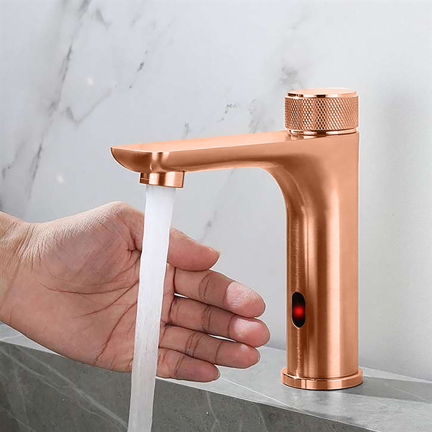 Fontana Evian Touchless Deck Mounted Rose Gold Sink Faucet With Hot & Cold Water Mixer