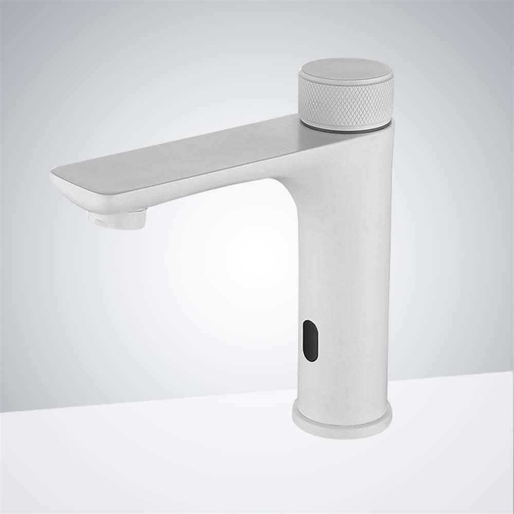 Fontana Evian Touchless Deck Mounted White Sink Faucet With Hot & Cold Water Mixer