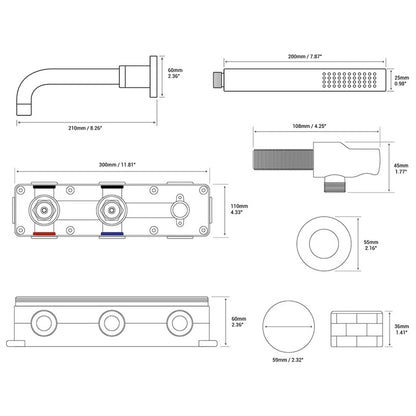 Fontana Faedo Multi Function Wall Mounted Brushed Nickel Bathtub Faucet