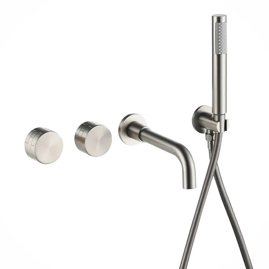 Fontana Faedo Multi Function Wall Mounted Brushed Nickel Bathtub Faucet