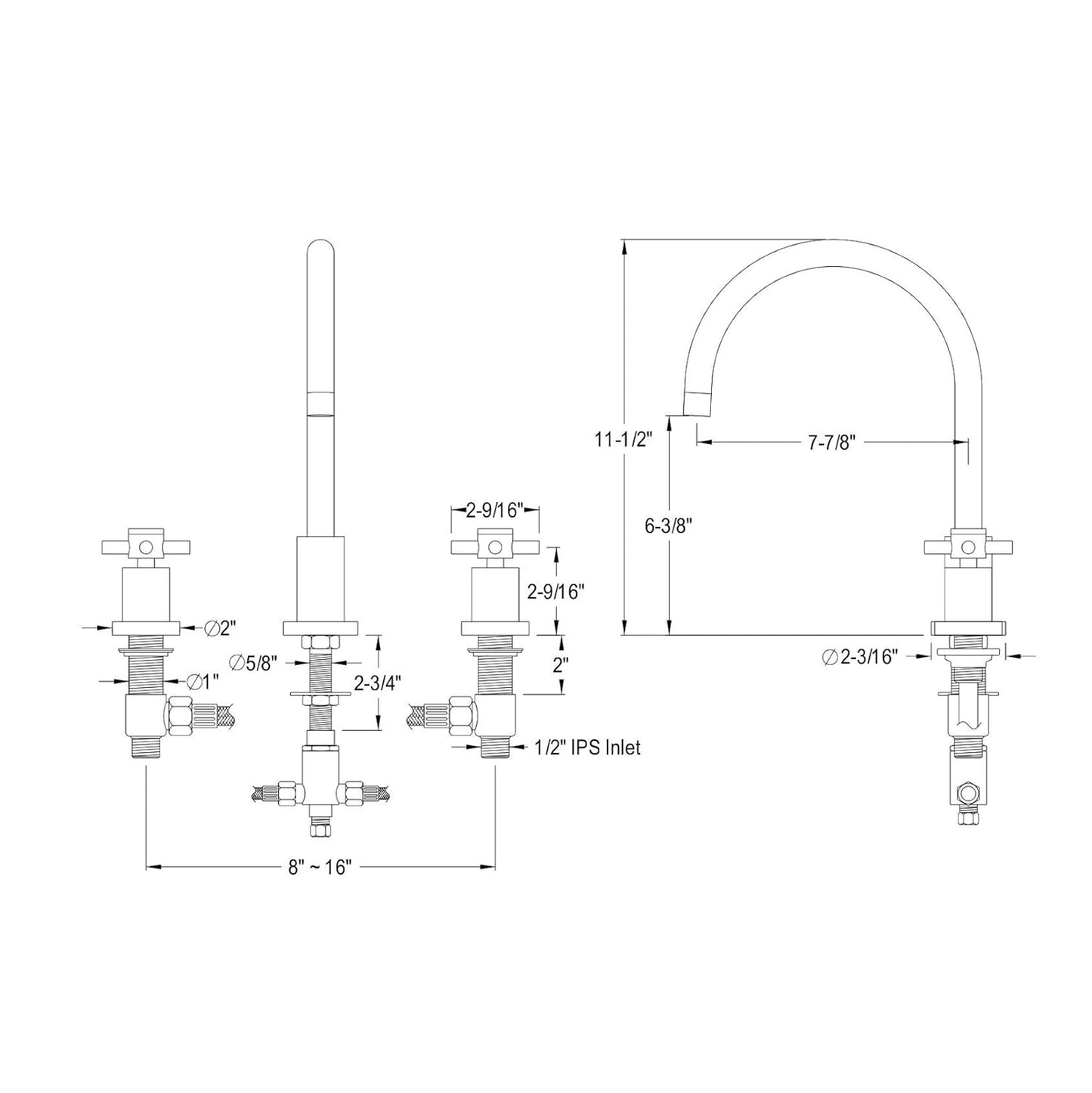Fontana Gaillard Dual Handle Deck Mounted Brushed Nickel Widespread Sink Faucet