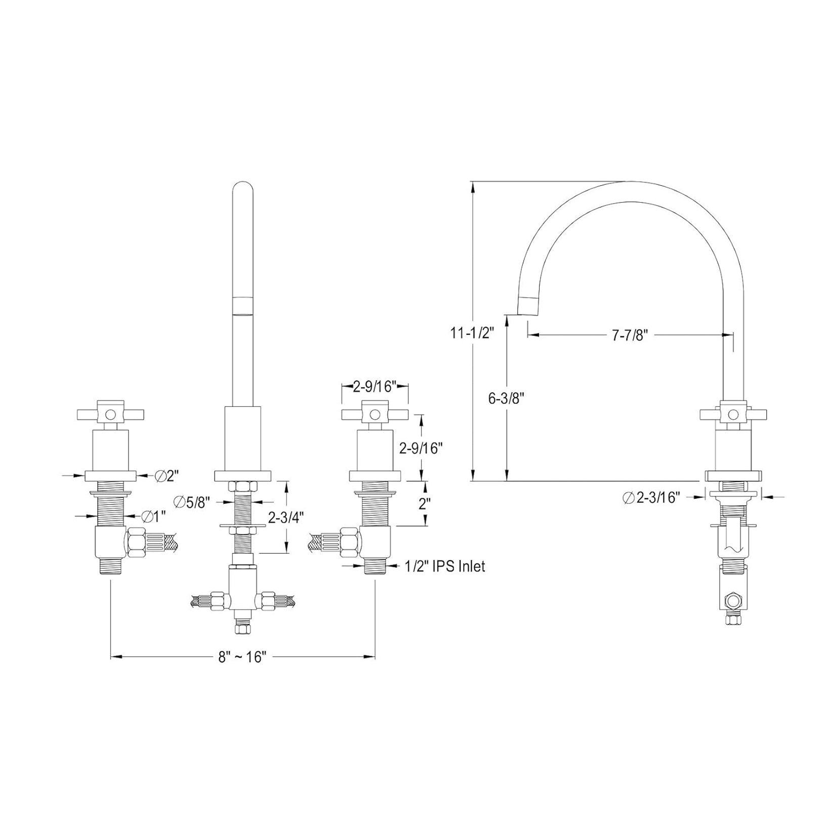 Fontana Gaillard Dual Handle Deck Mounted Brushed Nickel Widespread Sink Faucet
