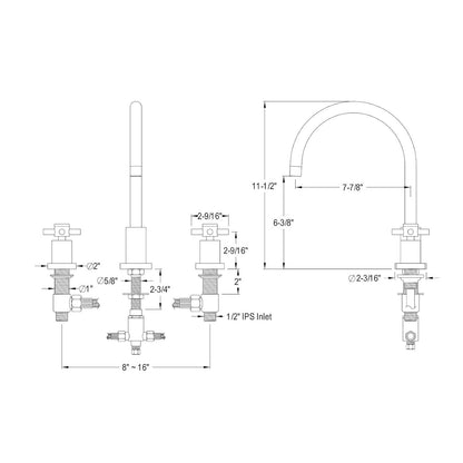 Fontana Gaillard Dual Handle Deck Mounted Brushed Nickel Widespread Sink Faucet