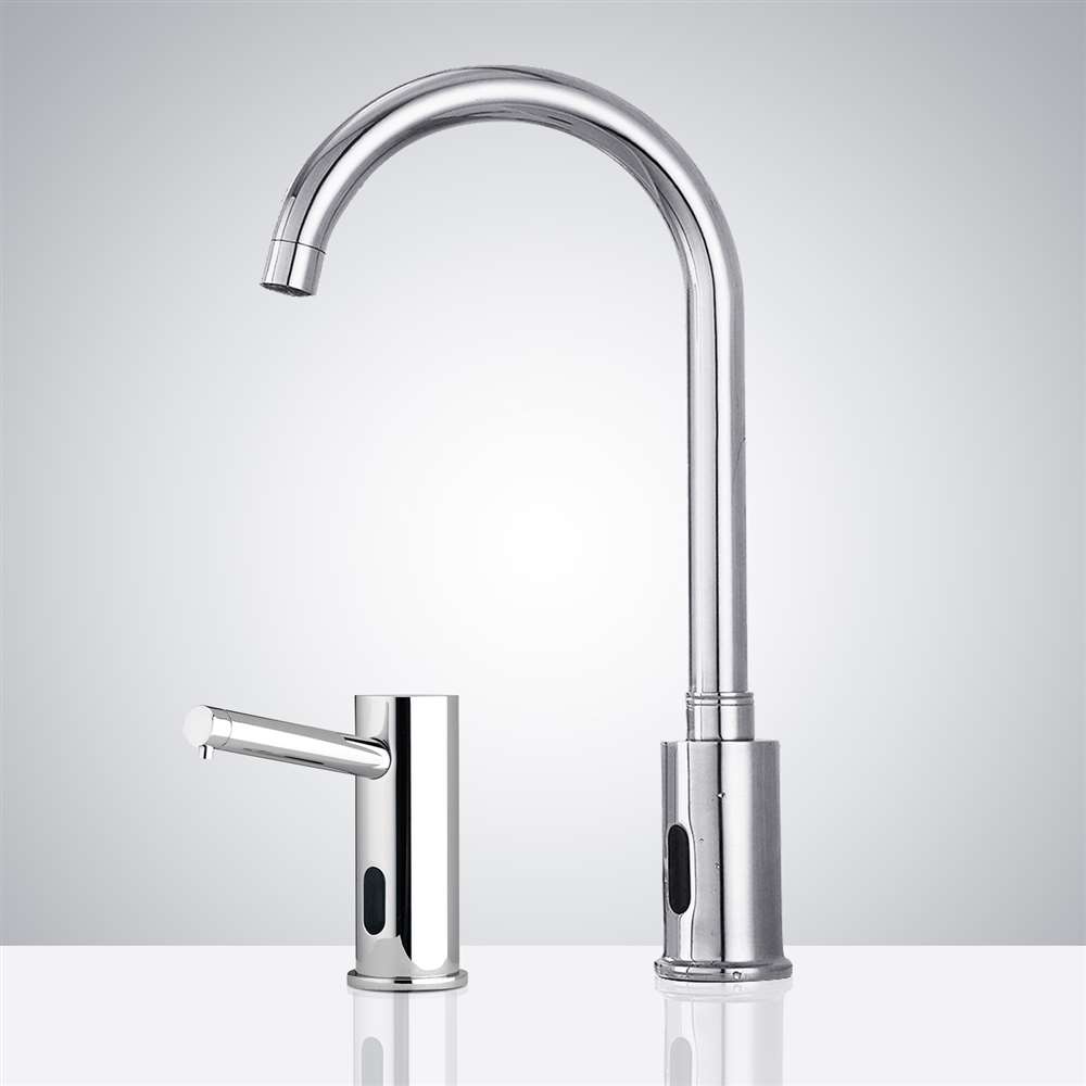 Fontana Gooseneck Dual Commercial Automatic Sensor Chrome Faucet and Soap Dispenser