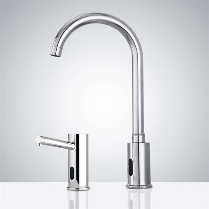 Fontana Gooseneck Dual Commercial Automatic Sensor Chrome Faucet and Soap Dispenser
