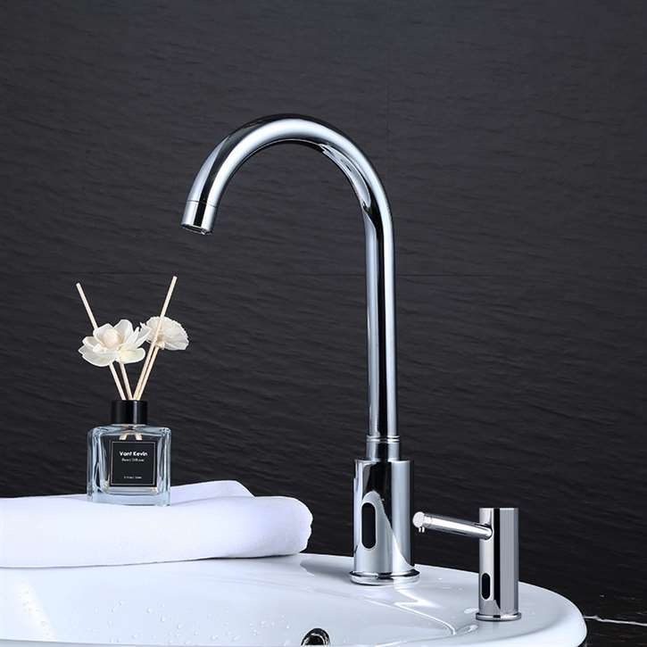 Fontana Gooseneck Dual Commercial Automatic Sensor Chrome Faucet and Soap Dispenser