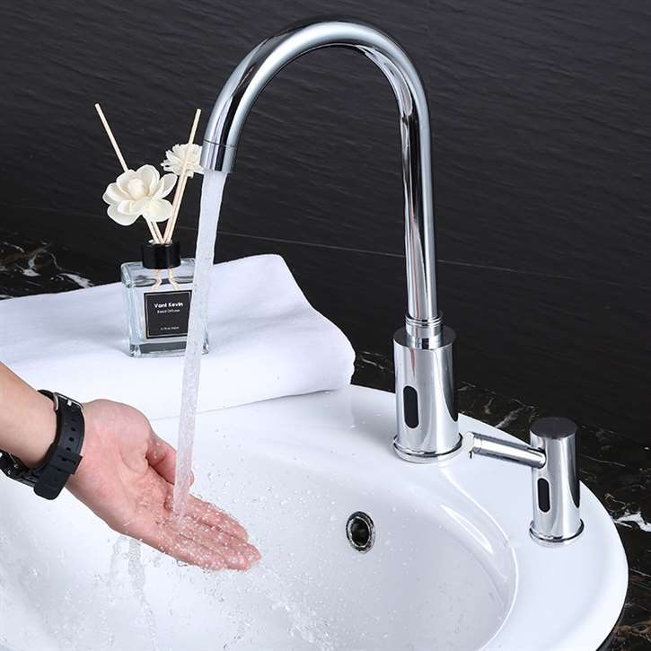 Fontana Gooseneck Dual Commercial Automatic Sensor Chrome Faucet and Soap Dispenser