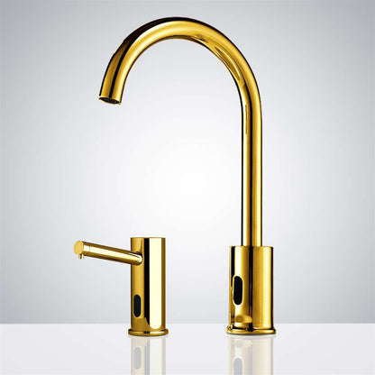 Fontana Gooseneck Dual Commercial Automatic Sensor Gold Faucet and Soap Dispenser