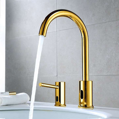Fontana Gooseneck Dual Commercial Automatic Sensor Gold Faucet and Soap Dispenser