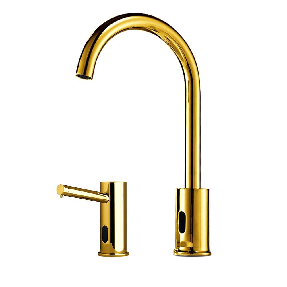 Fontana Gooseneck Dual Commercial Automatic Sensor Gold Faucet and Soap Dispenser