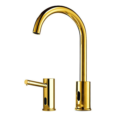 Fontana Gooseneck Dual Commercial Automatic Sensor Gold Faucet and Soap Dispenser