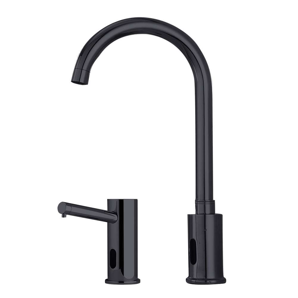 Fontana Gooseneck Dual Commercial Automatic Sensor Matte Black Faucet and Soap Dispenser