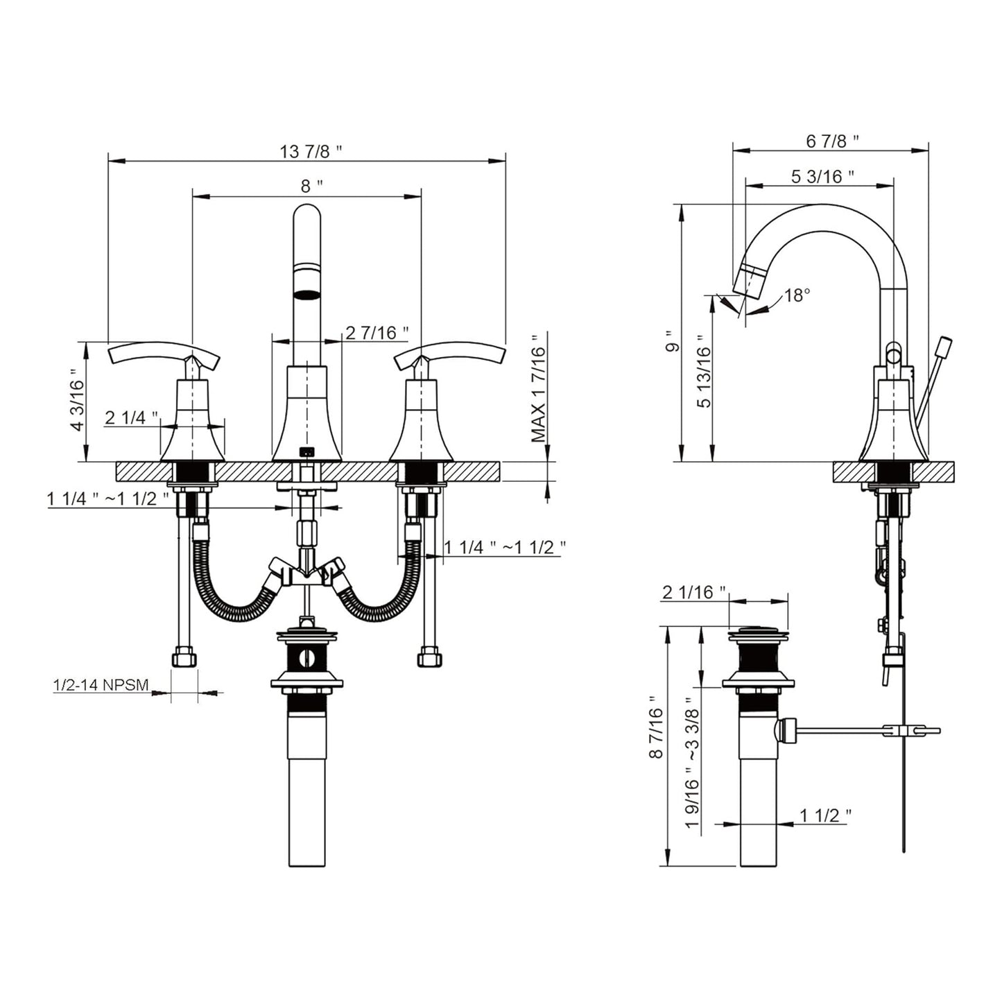 Fontana Grappa 2.4 GPM Dual Handle Chrome Brass Deck Mounted Sink Faucet