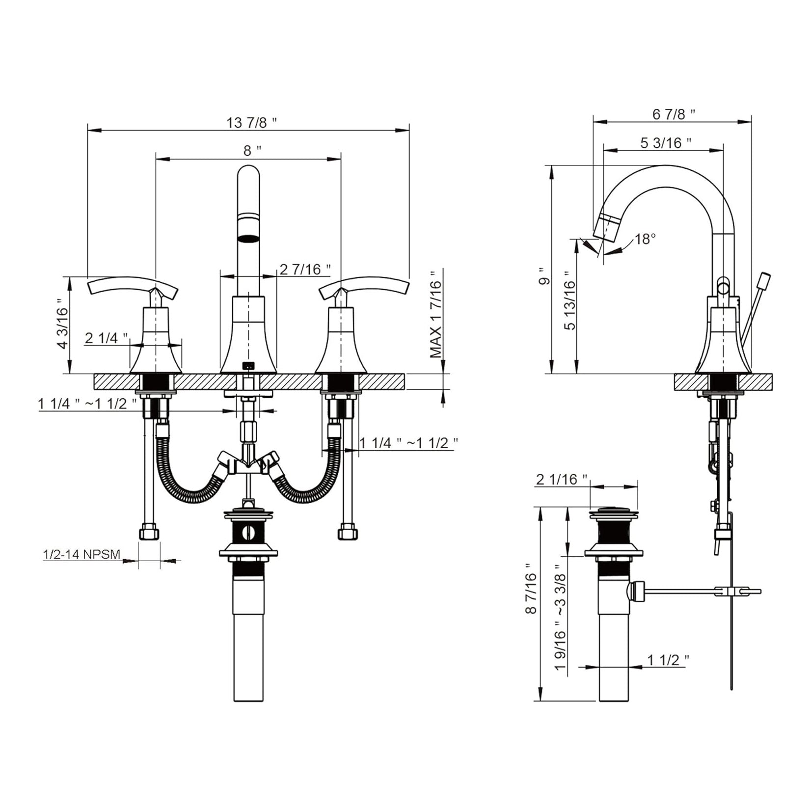 Fontana Grappa 2.4 GPM Dual Handle Chrome Brass Deck Mounted Sink Faucet