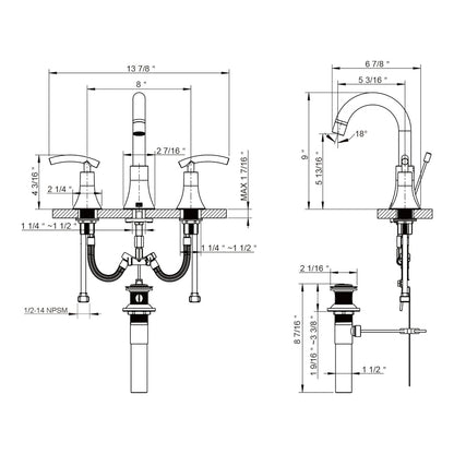 Fontana Grappa 2.4 GPM Dual Handle Chrome Brass Deck Mounted Sink Faucet