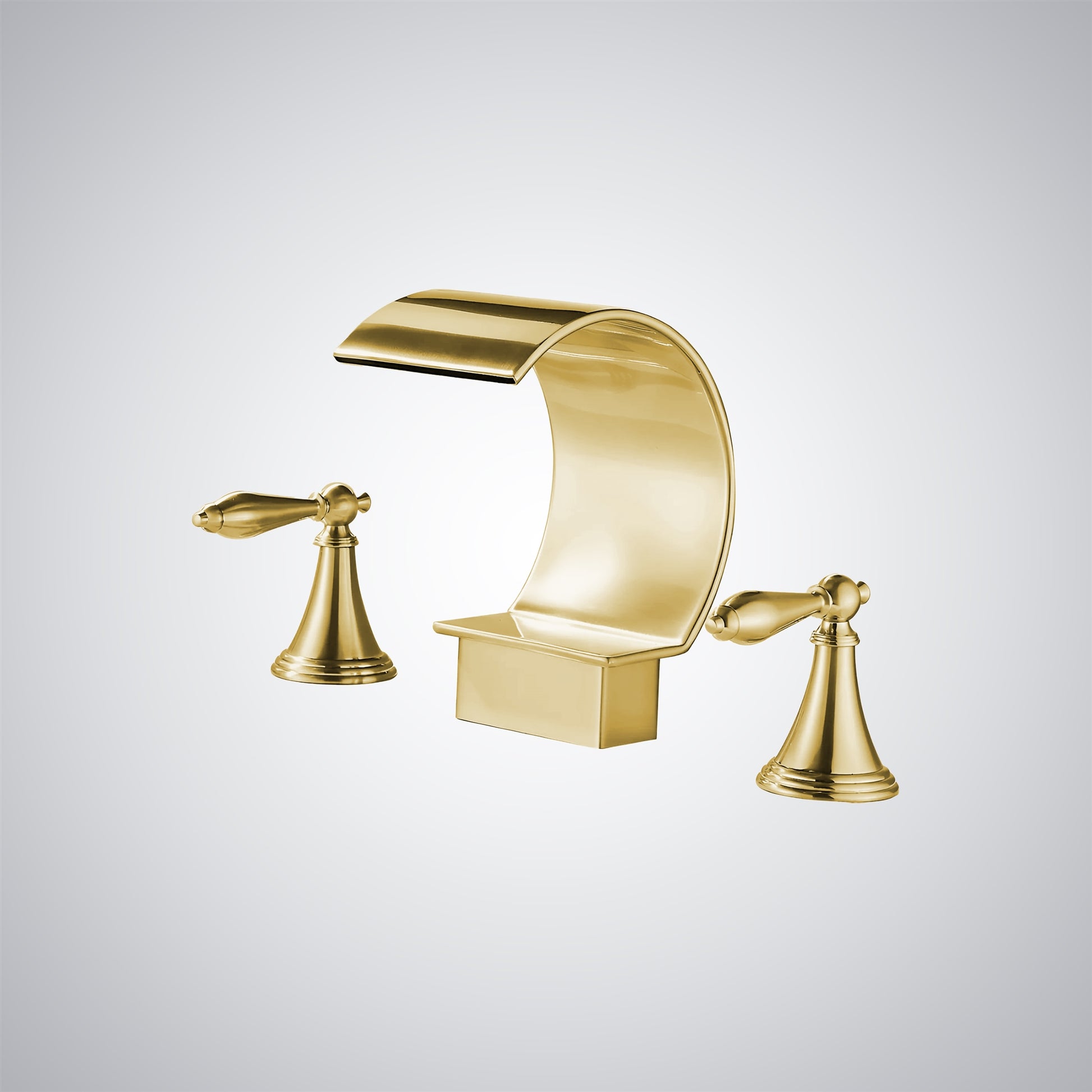 Fontana Isere 1.2 GPM Two Handle Deck Mounted Brushed Gold Thermostatic Waterfall Faucet