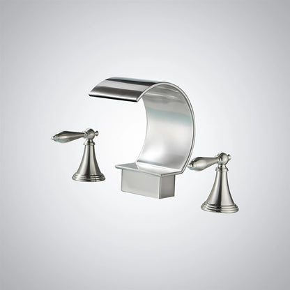 Fontana Isere 1.2 GPM Two Handle Deck Mounted Brushed Nickel Thermostatic Waterfall Faucet