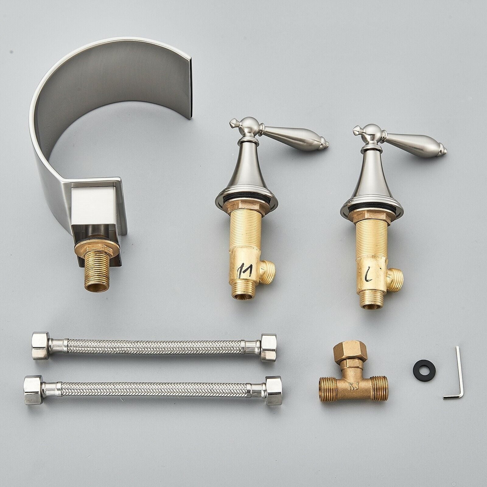 Fontana Isere 1.2 GPM Two Handle Deck Mounted Brushed Nickel Thermostatic Waterfall Faucet