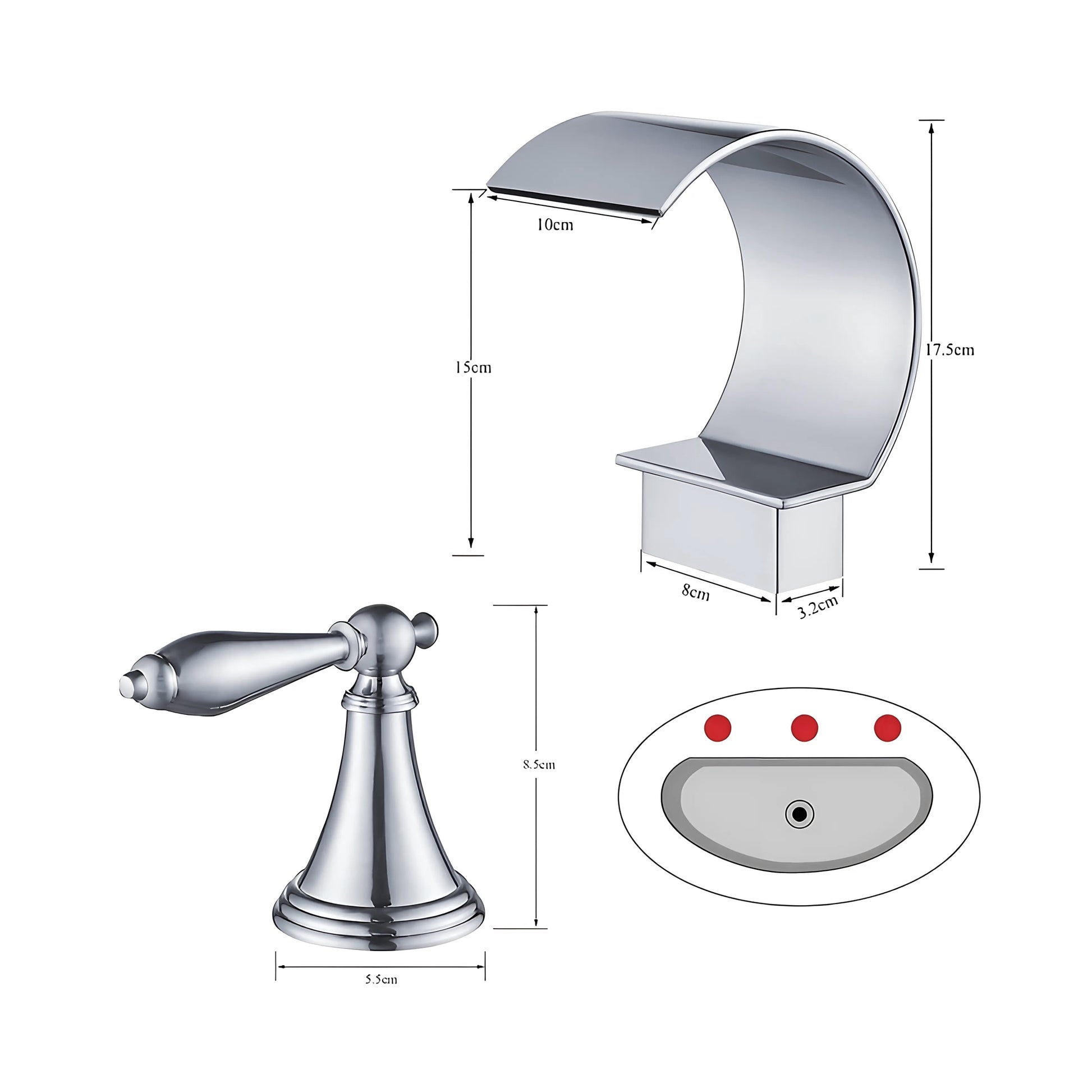 Fontana Isere 1.2 GPM Two Handle Deck Mounted Chrome Thermostatic Waterfall Faucet