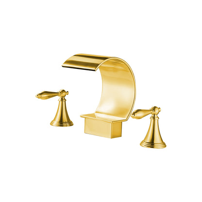 Fontana Isere 1.2 GPM Two Handle Deck Mounted Gold Thermostatic Waterfall Faucet