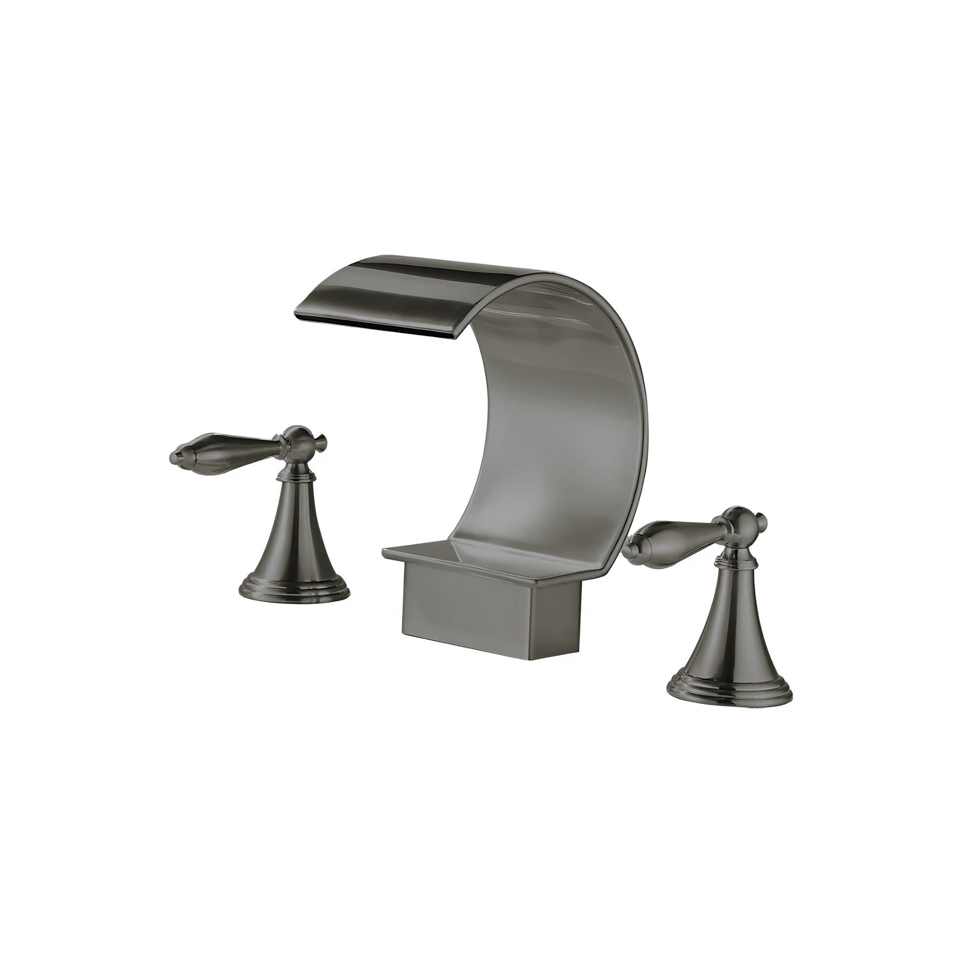 Fontana Isere 1.2 GPM Two Handle Deck Mounted Gun Metal Gray Thermostatic Waterfall Faucet