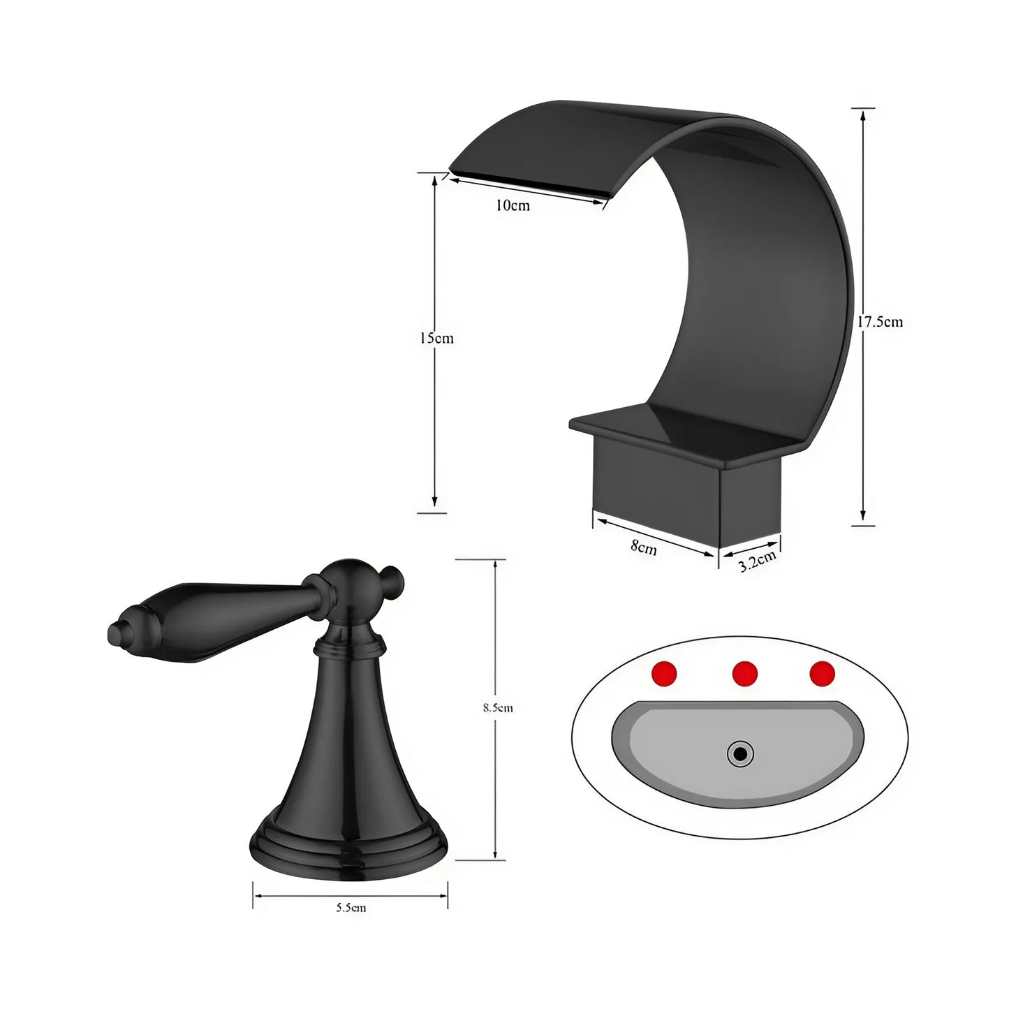 Fontana Isere 1.2 GPM Two Handle Deck Mounted Matte Black Thermostatic Waterfall Faucet