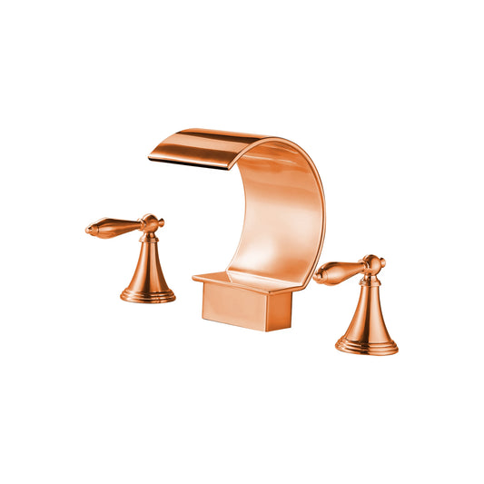 Fontana Isere 1.2 GPM Two Handle Deck Mounted Rose Gold Thermostatic Waterfall Faucet
