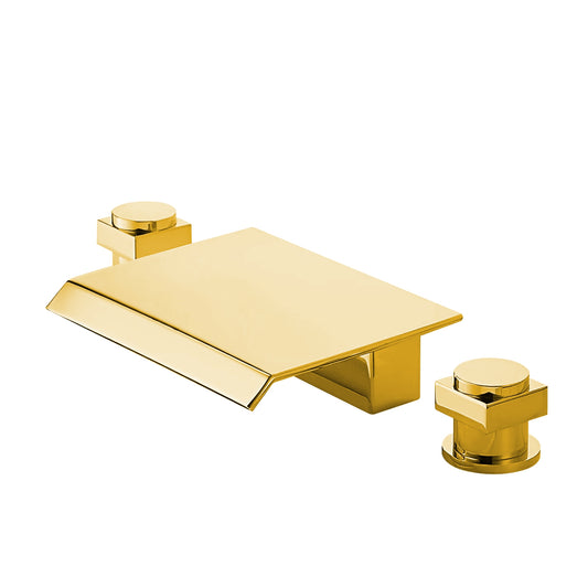 Fontana Laye 1.2 GPM Deck Mounted Waterfall Thermostatic Gold Sink Faucet