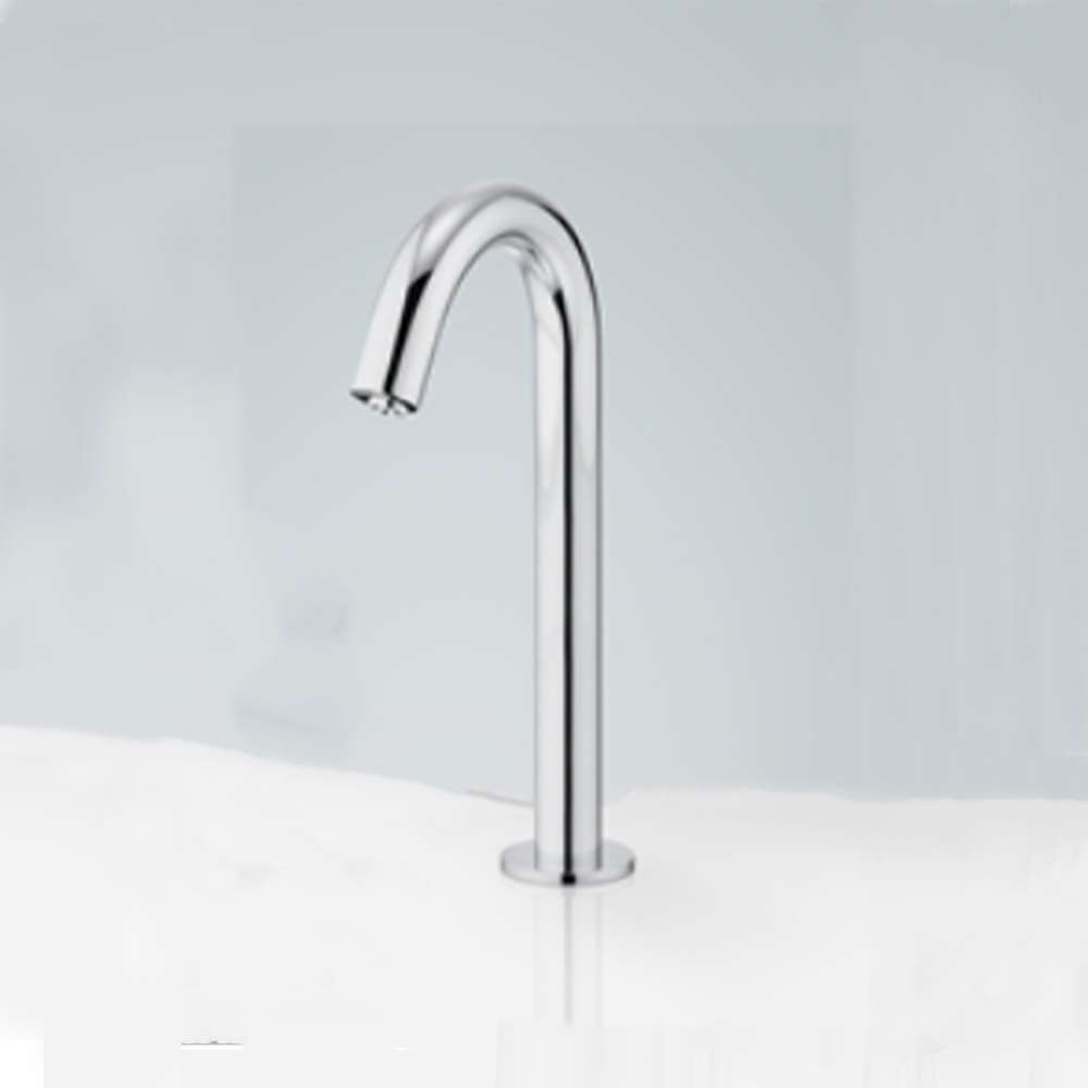 Fontana Le Havre Long Neck Commercial Motion Sensor Chrome Faucet With Automatic Deck Mount Liquid Foam Soap Dispenser