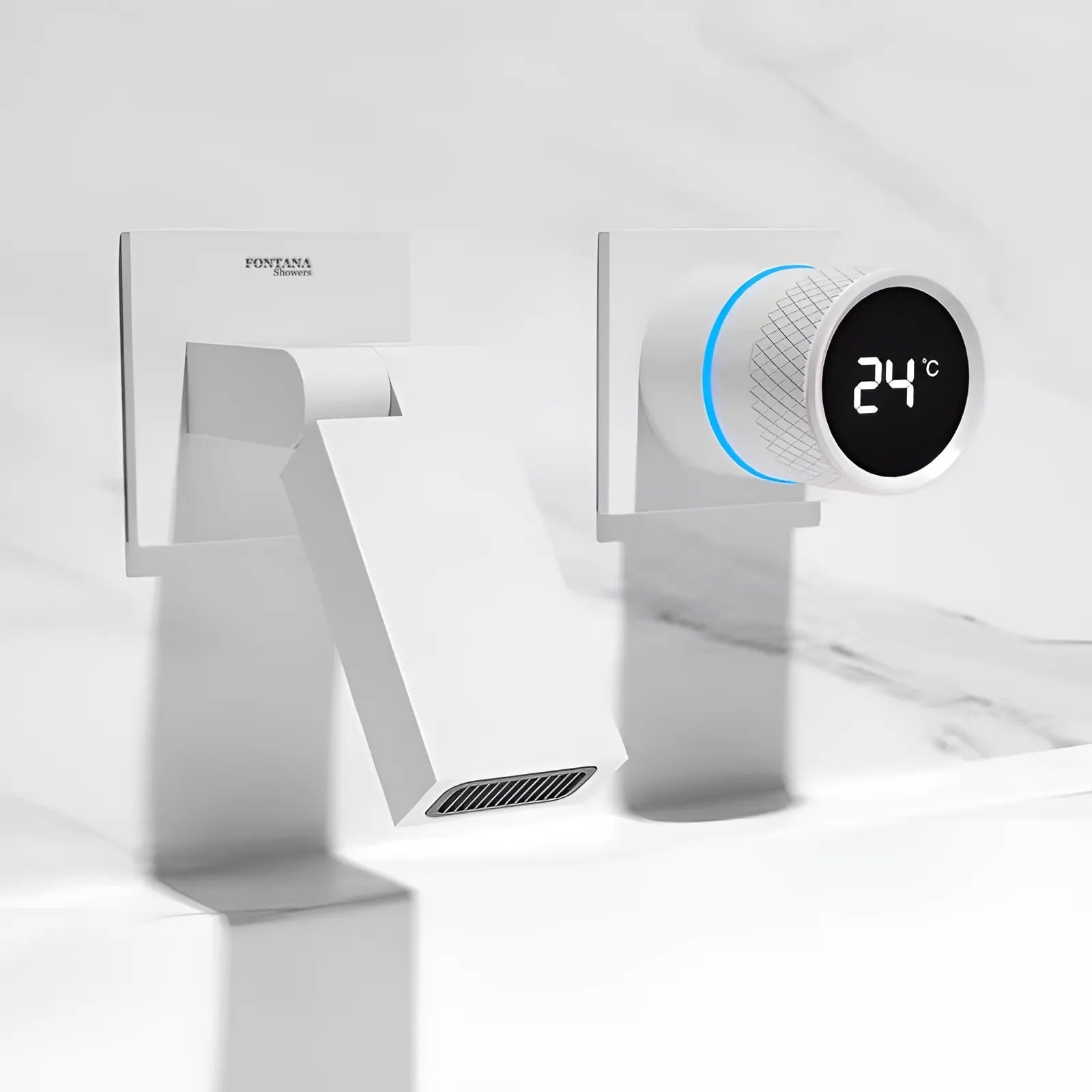 Fontana Lievin Single Handle Wall Mounted Matte White Faucet With Digital Mixer