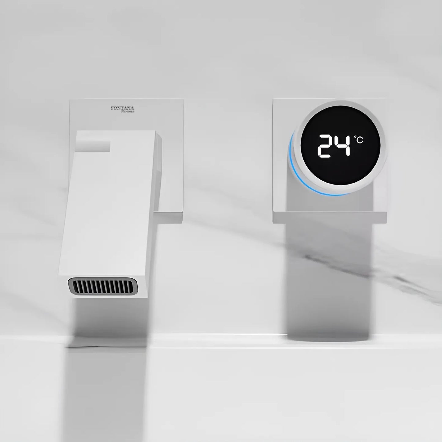 Fontana Lievin Single Handle Wall Mounted Matte White Faucet With Digital Mixer