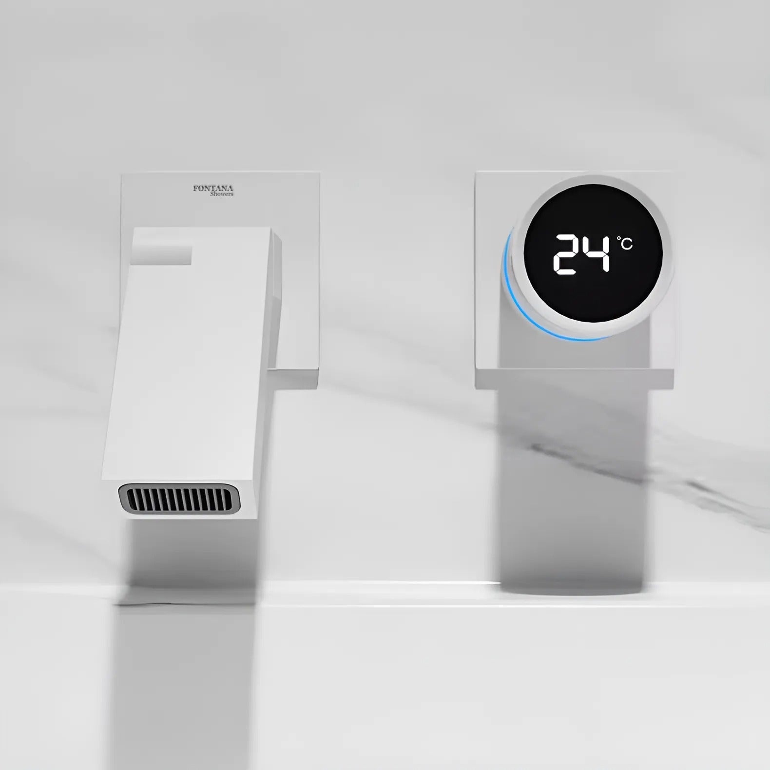 Fontana Lievin Single Handle Wall Mounted Matte White Faucet With Digital Mixer