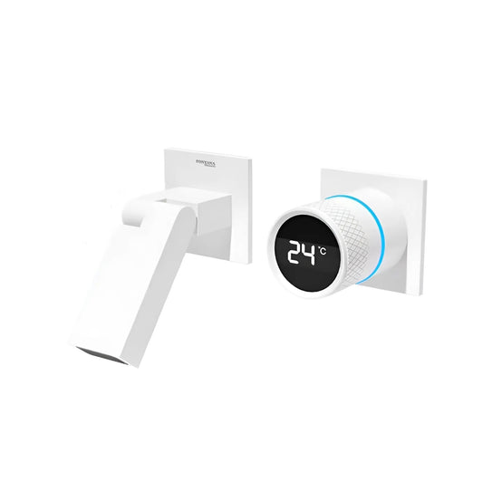 Fontana Lievin Single Handle Wall Mounted Matte White Faucet With Digital Mixer