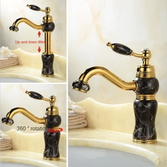Fontana Lifting Headstall Deck Mounted Golden And Marble Black Faucet
