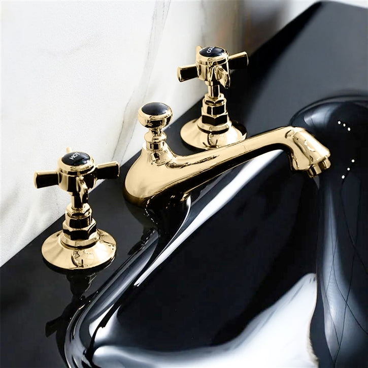 Fontana Logrono 8" Widespread Dual Handle Brushed Gold Deck Mounted Faucet