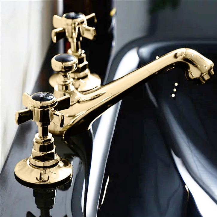 Fontana Logrono 8" Widespread Dual Handle Brushed Gold Deck Mounted Faucet