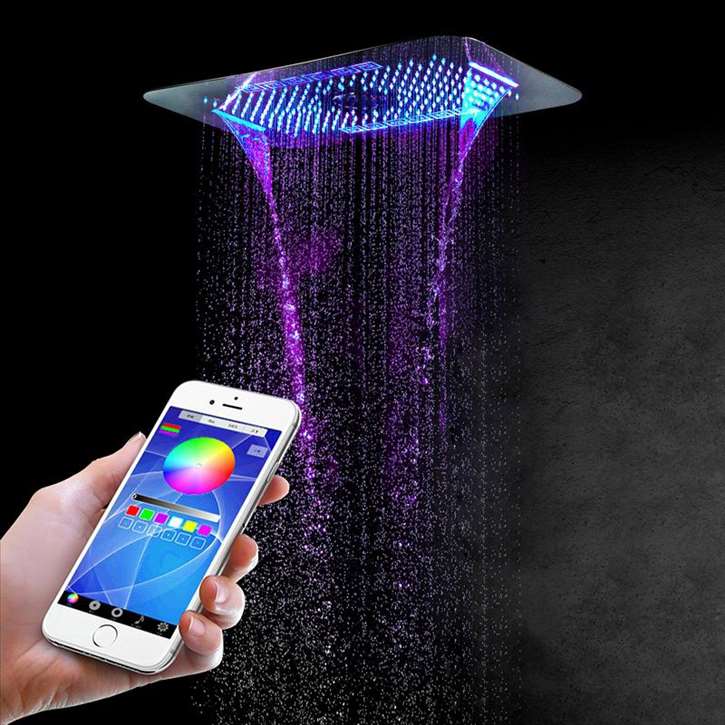 Fontana Luigi Ceiling Mount Rainfall Waterfall Phone and Remote LED Light Control Showerhead