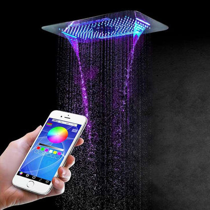 Fontana Luigi Ceiling Mount Rainfall Waterfall Phone and Remote LED Light Control Showerhead