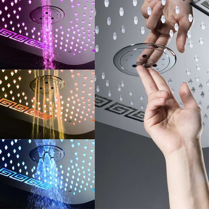 Fontana Luigi Ceiling Mount Rainfall Waterfall Phone and Remote LED Light Control Showerhead