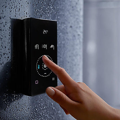 Fontana Matte Black Round Wall-Mounted Automatic Thermostatic Shower With Black Digital Touch Screen Shower Mixer Display 3-Function Rainfall Shower Set With Hand Shower and 4-Jet Body Sprays