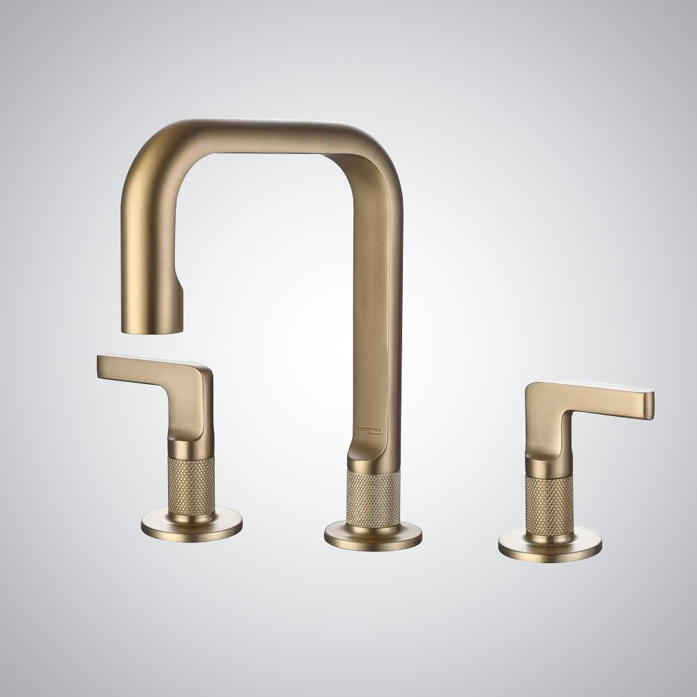 Fontana Meda Dual Control Hot and Cold Water Deck Mounted Brushed Gold Widespread Faucet