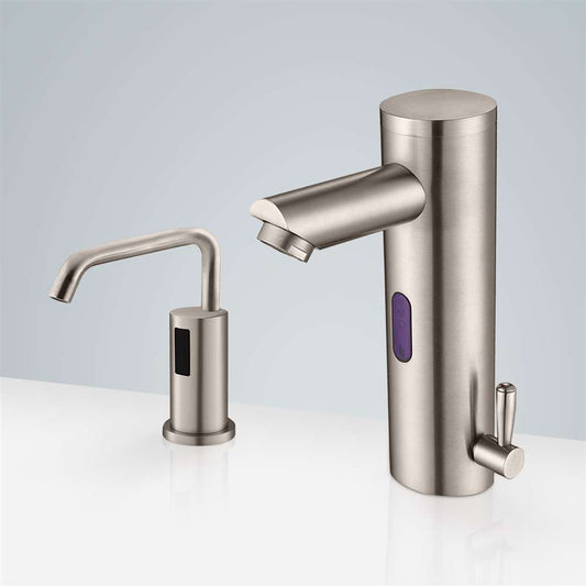 Fontana Melun Motion Sensor Brushed Nickel Faucet and Automatic Touchless Commercial Soap Dispenser