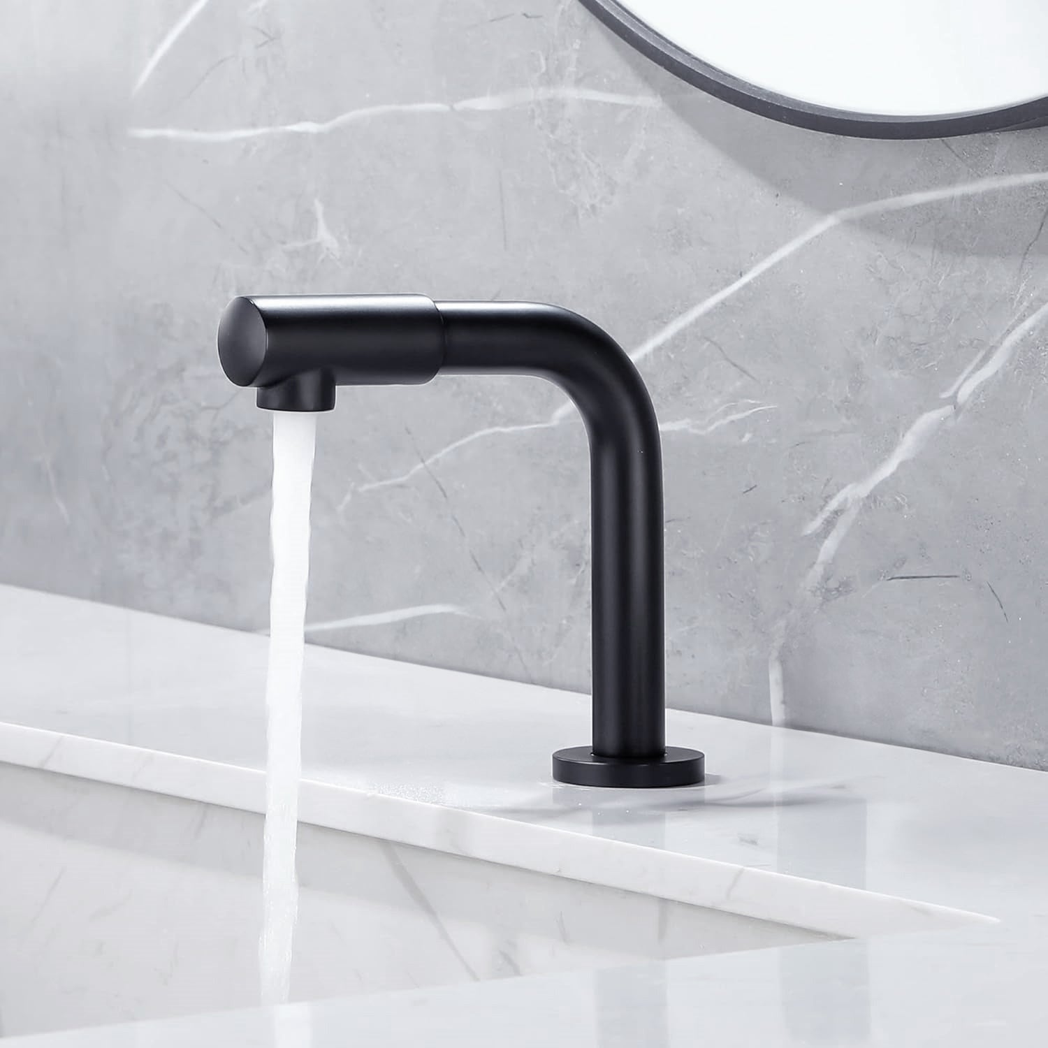 Fontana Mer Modern Touchless Deck Mounted Swivel Spout Matte Black Faucet