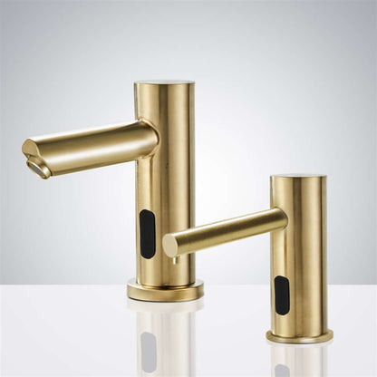 Fontana Montpellier Automatic Brushed Gold Faucet and Soap Dispenser