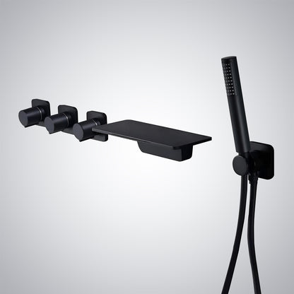 Fontana Ocana Three Handle Wall Mounted Matte Black Bathtub Faucet